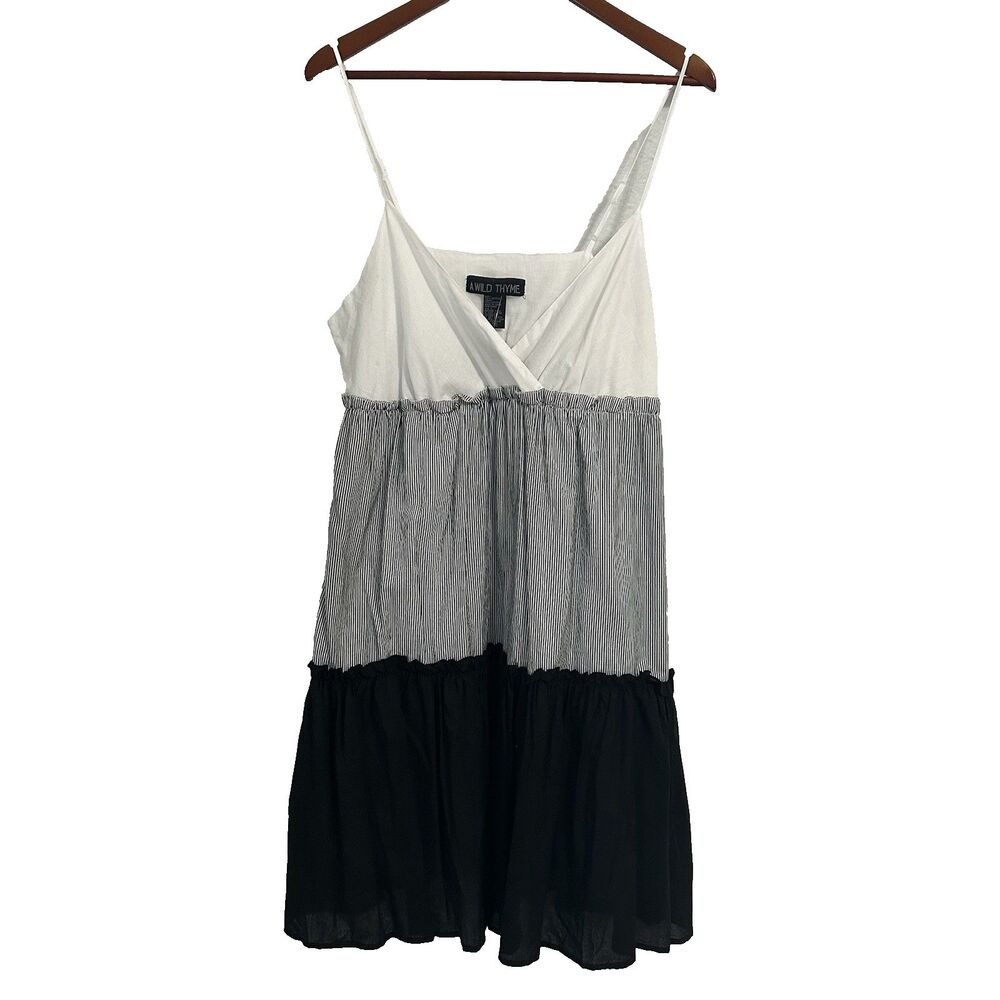 A Wild Thyme Sundress Women Large White Black Stripe Beach Mermaid Milkmaid